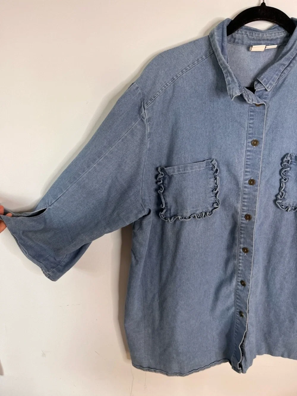 Lost Ink Women’s Twee Button-Down Shirt with Ruffle Pockets